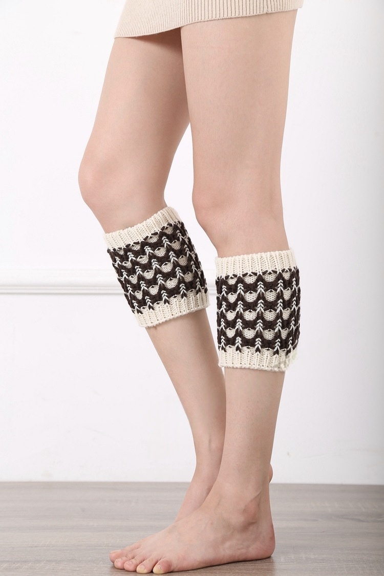 Womens Knit Boot Cuffs Color block wavy Boot Toppers Winter Short Leg Warmers